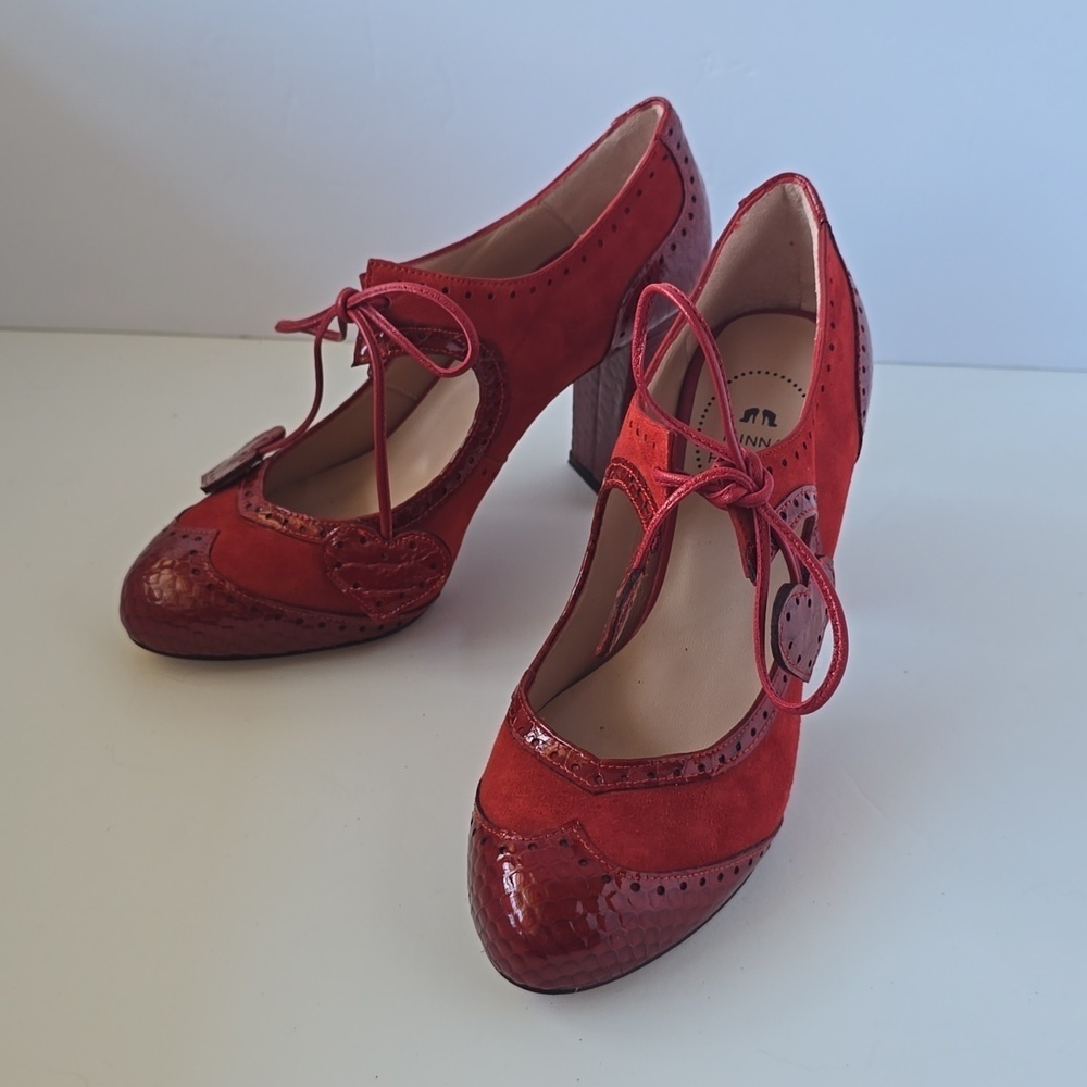 Minna Parikka Roseum Whimsical Red Heart Cutout Women's Leather Heels Sz.37 - Picture 7 of 16